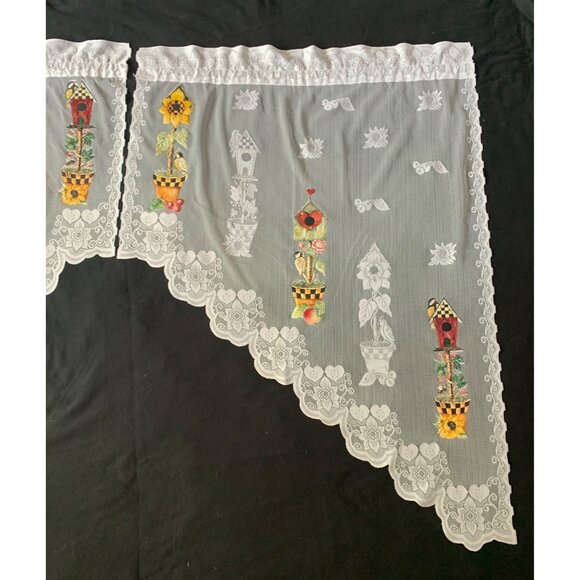 Springtime Swag Lace Curtains with Floral Design 58"x38" White Window Décor - Picture 14 of 15